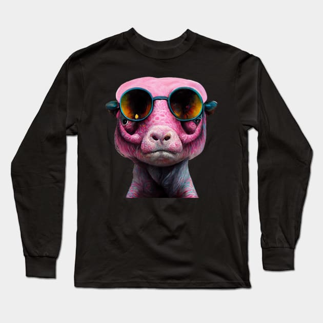 creature,photorealistic scary pig with pierced nose and sunglasses 8k Long Sleeve T-Shirt by rogergren